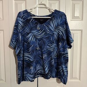 Catherines Navy and Light Blue Leaf Print Top